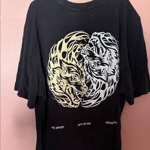 Black Graphic T-Shirt with Wolf Design